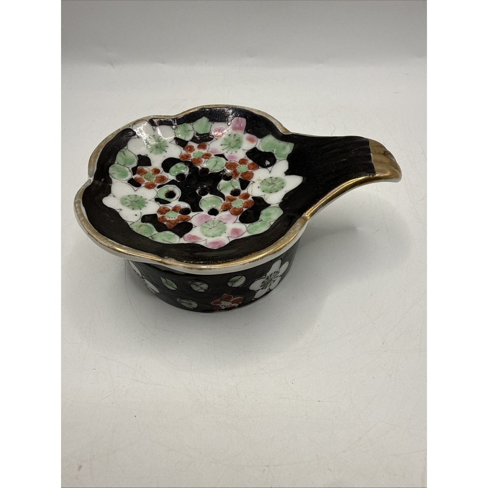 Black Floral Handpainted Decorative Japanese Vintage Ceramic Tea Bag Holder